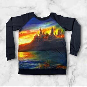 Harry Potter Hogwarts Castle Fire Graphic Raglan Long Sleeve Top Women's M Magic